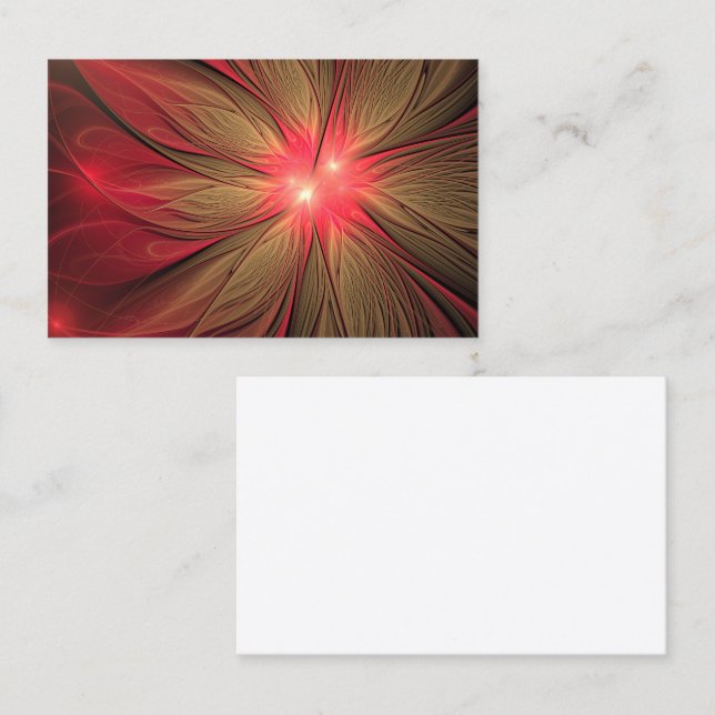 Red fansy fractal flower  business card (Front/Back)