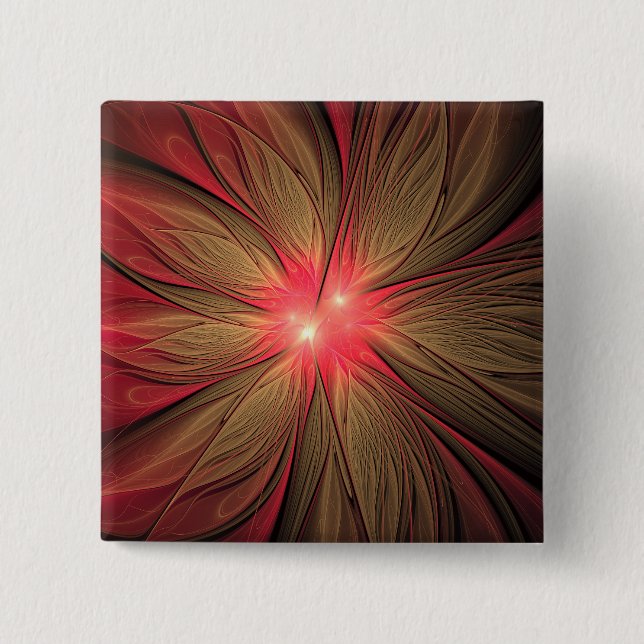 Red fansy fractal flower  button (Front)