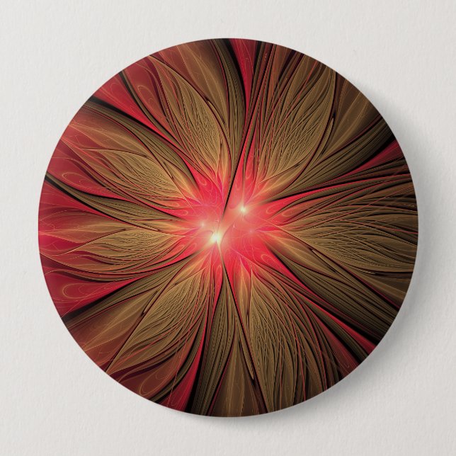 Red fansy fractal flower  button (Front)
