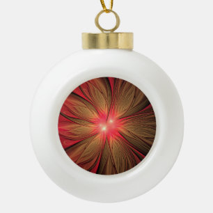 Red fansy fractal flower ceramic ball christmas ornament