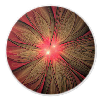 Red fansy fractal flower   ceramic knob