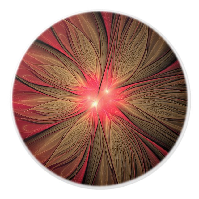 Red fansy fractal flower   ceramic knob (Front)