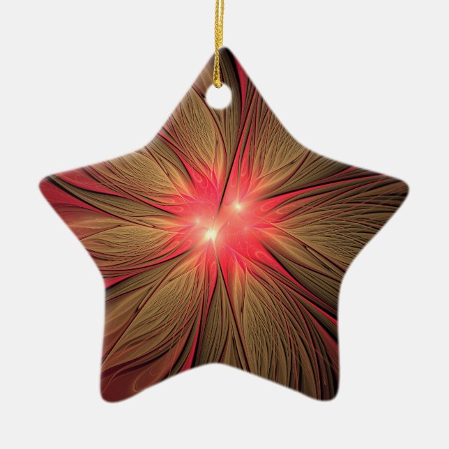 Red fansy fractal flower   ceramic ornament (Front)