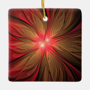 Red fansy fractal flower ceramic ornament