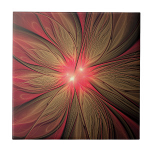 Red fansy fractal flower ceramic tile