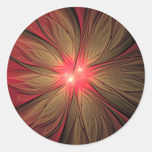 Red fansy fractal flower   classic round sticker
