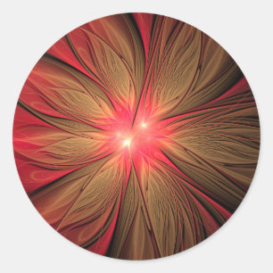 Red fansy fractal flower classic round sticker