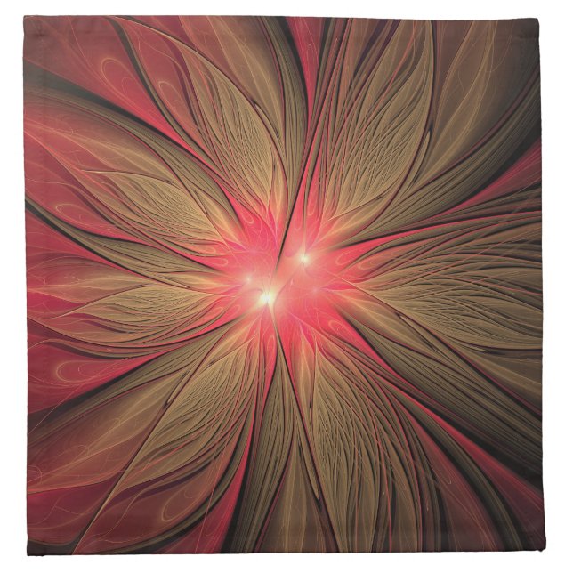 Red fansy fractal flower  cloth napkin (Front)