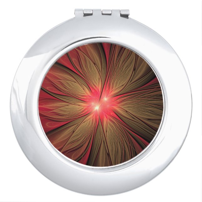 Red fansy fractal flower  compact mirror (Front)
