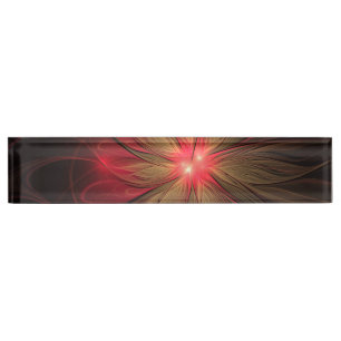 Red fansy fractal flower desk name plate