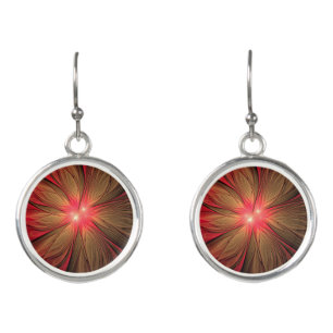 Red fansy fractal flower earrings