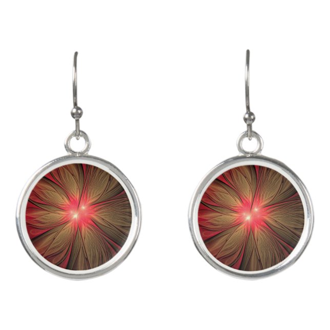 Red fansy fractal flower earrings (Front)