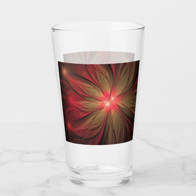 Red fansy fractal flower  glass (Back)