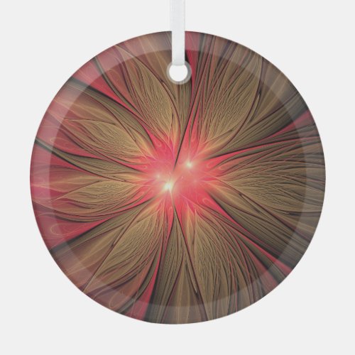 Red fansy fractal flower  glass ornament