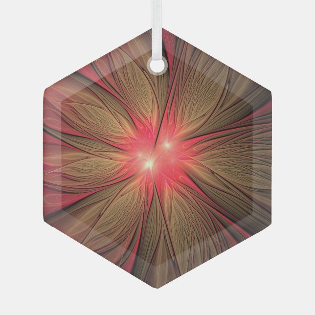 Red fansy fractal flower   glass ornament (Front)
