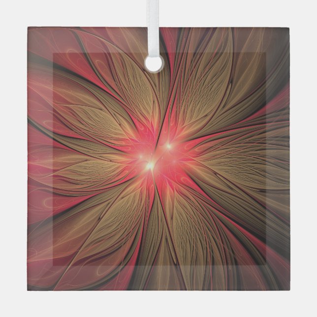 Red fansy fractal flower   glass ornament (Front)