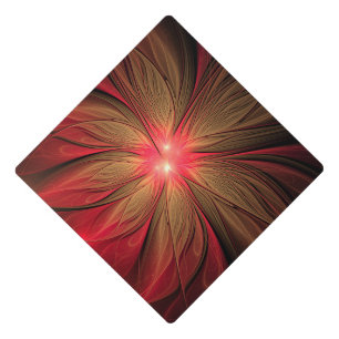 Red fansy fractal flower  graduation cap topper