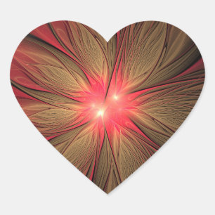 Red fansy fractal flower heart sticker