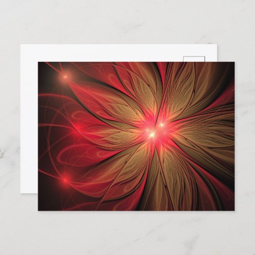 Red fansy fractal flower  holiday postcard