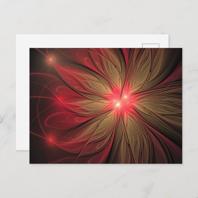 Red fansy fractal flower  holiday postcard (Front/Back)