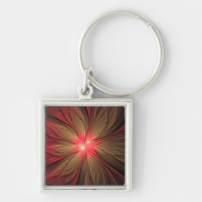 Red fansy fractal flower   keychain (Front)