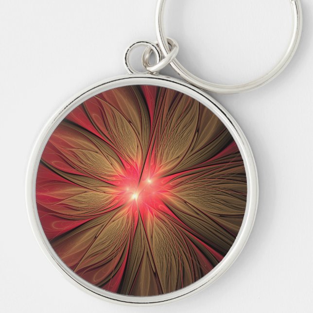 Red fansy fractal flower  keychain (Front)