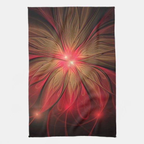 Red fansy fractal flower  kitchen towel