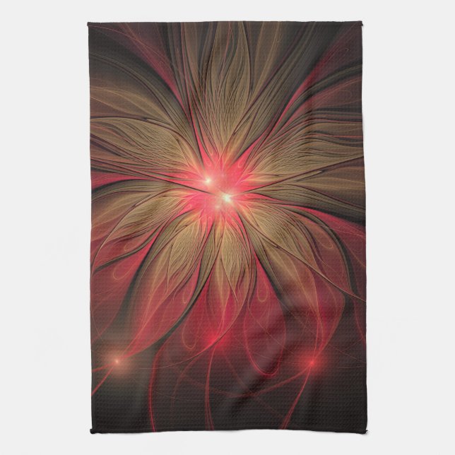 Red fansy fractal flower  kitchen towel (Vertical)
