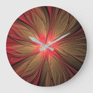 Red fansy fractal flower  large clock