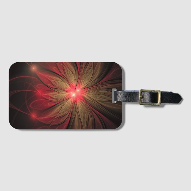 Red fansy fractal flower  luggage tag (Front Horizontal)