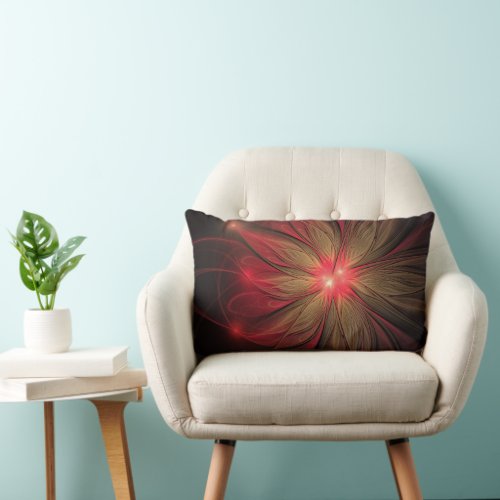 Red fansy fractal flower  lumbar pillow