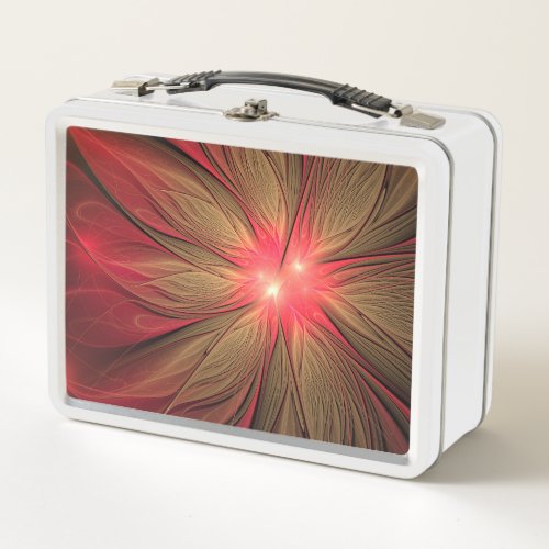 Red fansy fractal flower  metal lunch box