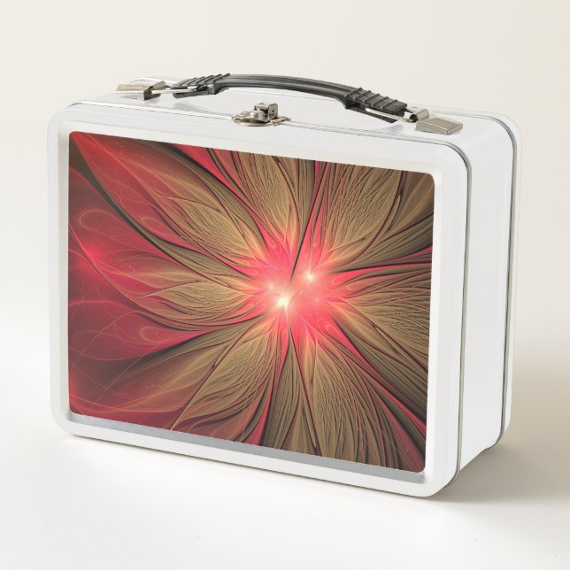 Red fansy fractal flower  metal lunch box (Front)