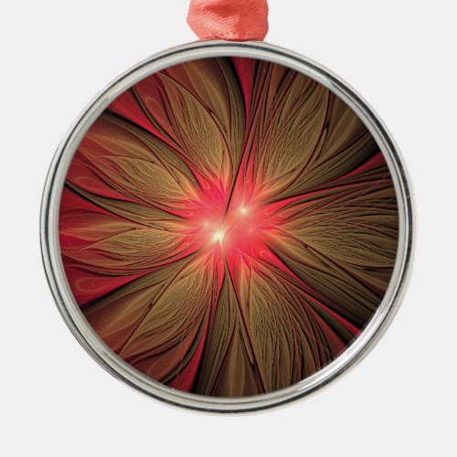 Red fansy fractal flower   metal ornament