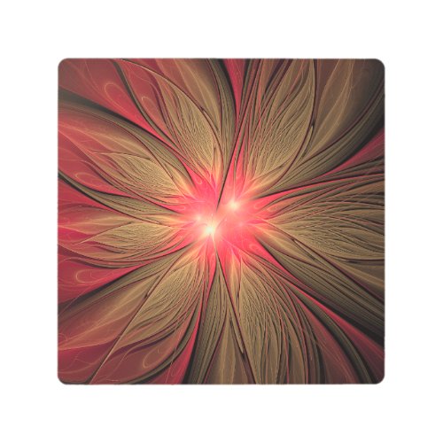 Red fansy fractal flower  metal print