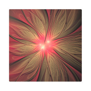 Red fansy fractal flower   metal print