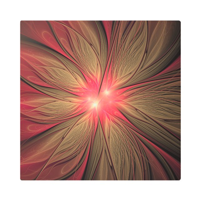 Red fansy fractal flower   metal print (Front)