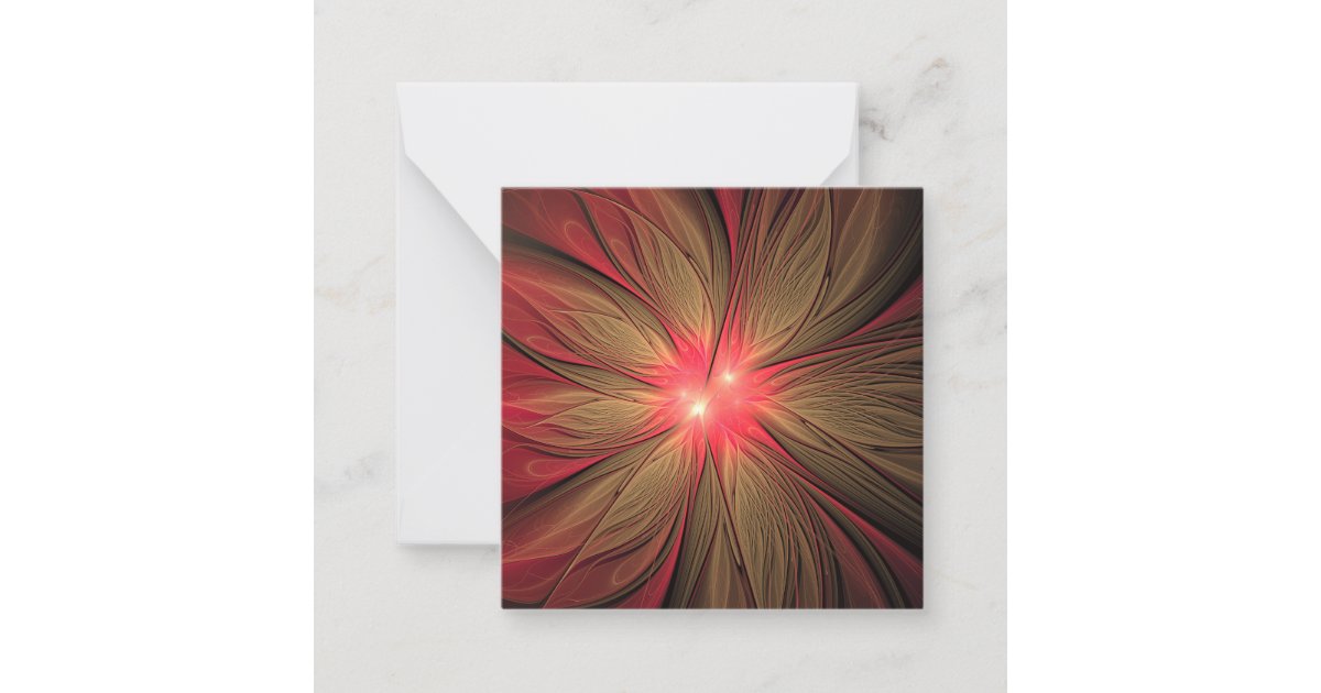 Red fansy fractal flower note card | Zazzle
