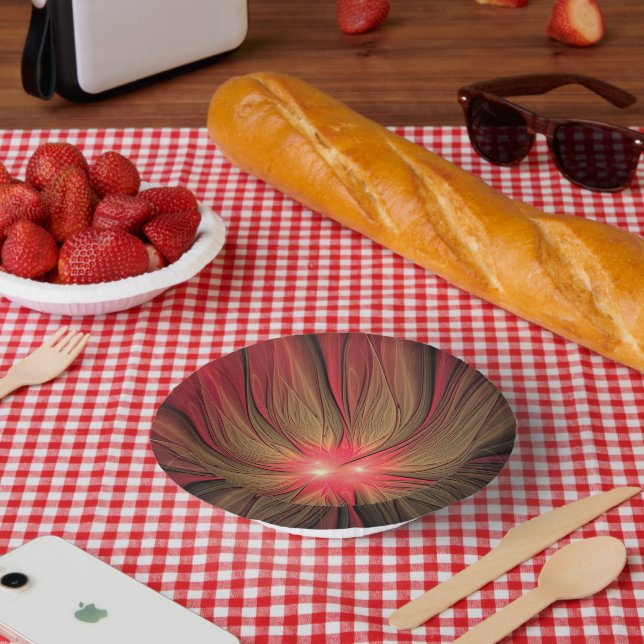 Red fansy fractal flower  paper bowls (Picnic)