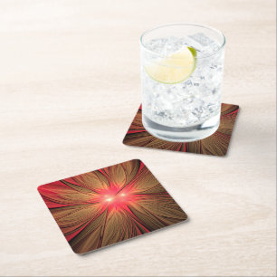 Red fansy fractal flower  paper coaster