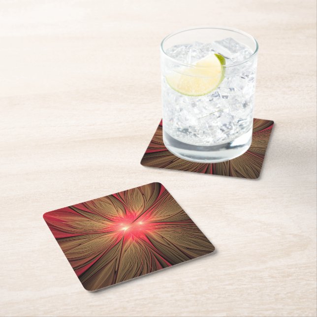 Red fansy fractal flower  paper coaster (Insitu)