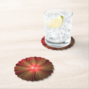Red fansy fractal flower  paper coaster