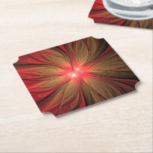 Red fansy fractal flower  paper coaster