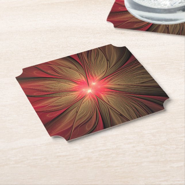 Red fansy fractal flower  paper coaster (Angled)