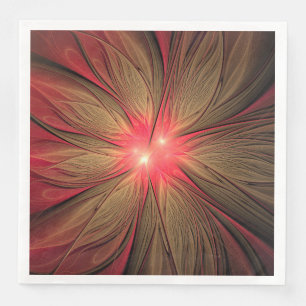 Red fansy fractal flower  paper dinner napkins