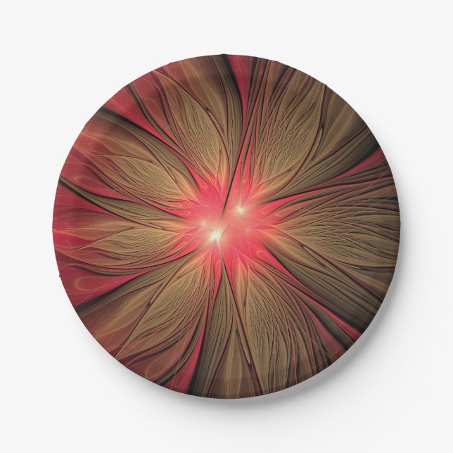 Red fansy fractal flower  paper plates (Front)