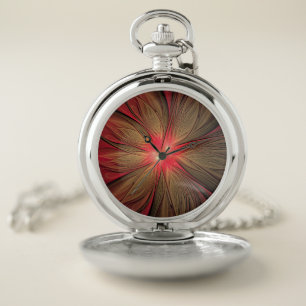 Red fansy fractal flower pocket watch