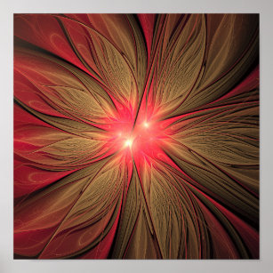 Red fansy fractal flower   poster