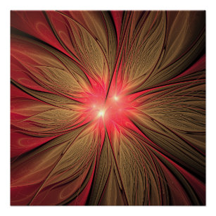 Red fansy fractal flower  poster