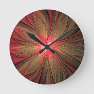 Red fansy fractal flower  round clock